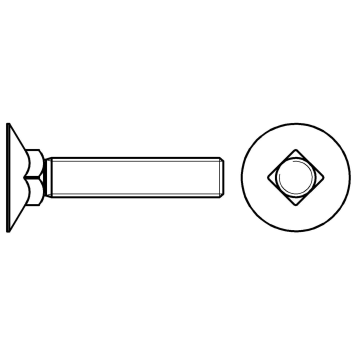 Countersunk head square neck bolt, fully threaded