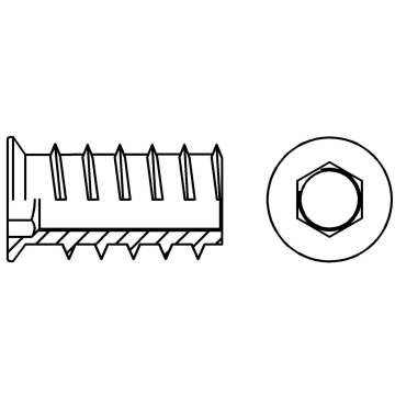 Insert nut with hex socket, conical wood thread and collar, B type 