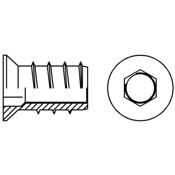 Insert nut with hex socket and collar, E type 