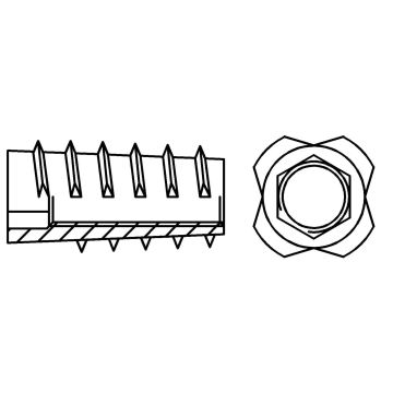 Insert nut with hex socket and conical wood thread 