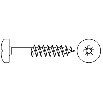 Pan head chipboard screw, partially threaded