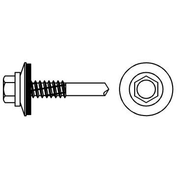 Self-drilling screw with EPDM washer. Drilling capacity 12 mm