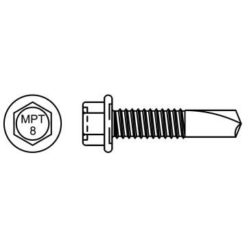Self-drilling screw (ceramic coating). Drilling capacity max. 8 mm